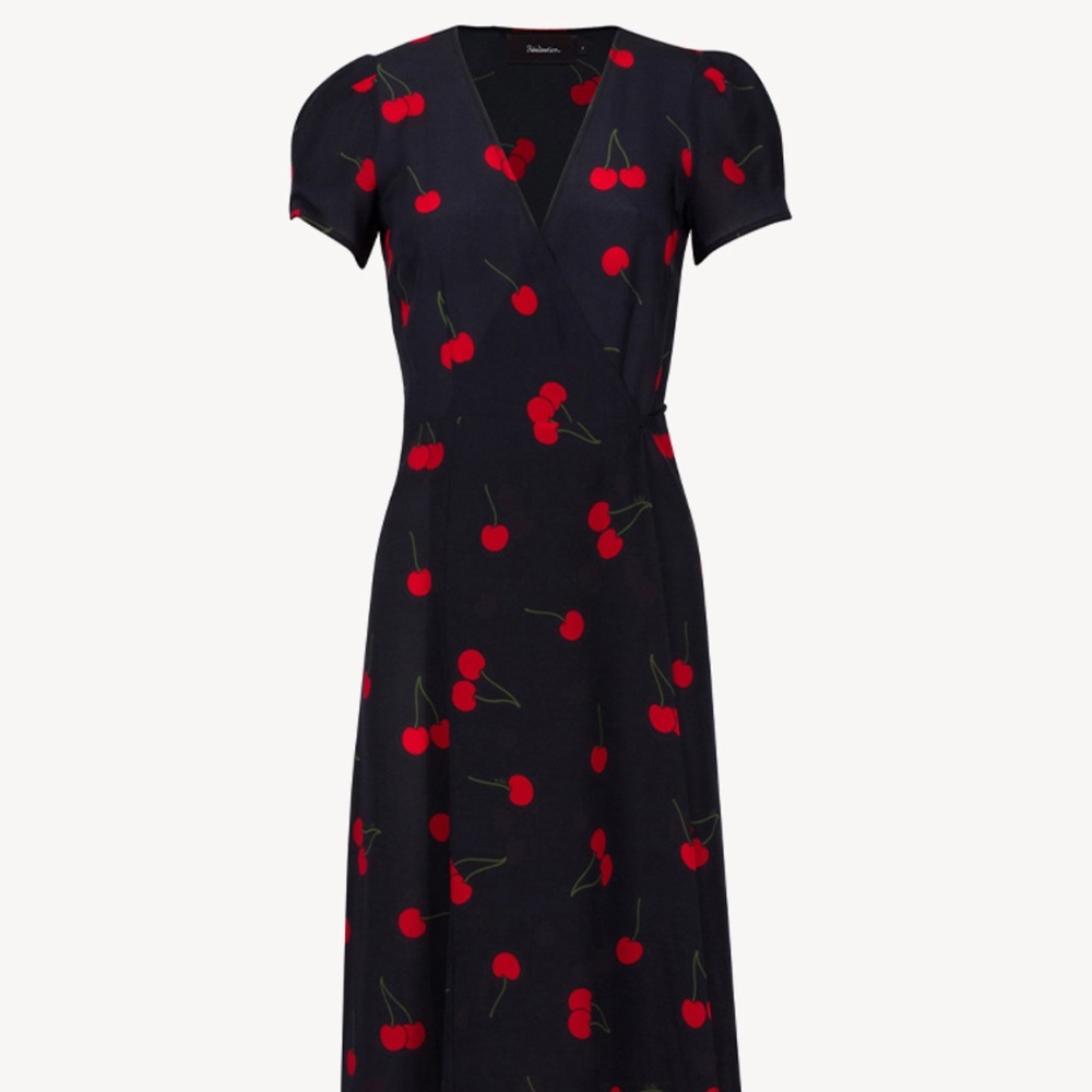 Cherry Print Black Dress